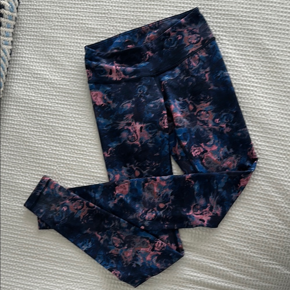 Lululemon Wunder Under Blue and Pink Leggings with Abstract Pattern